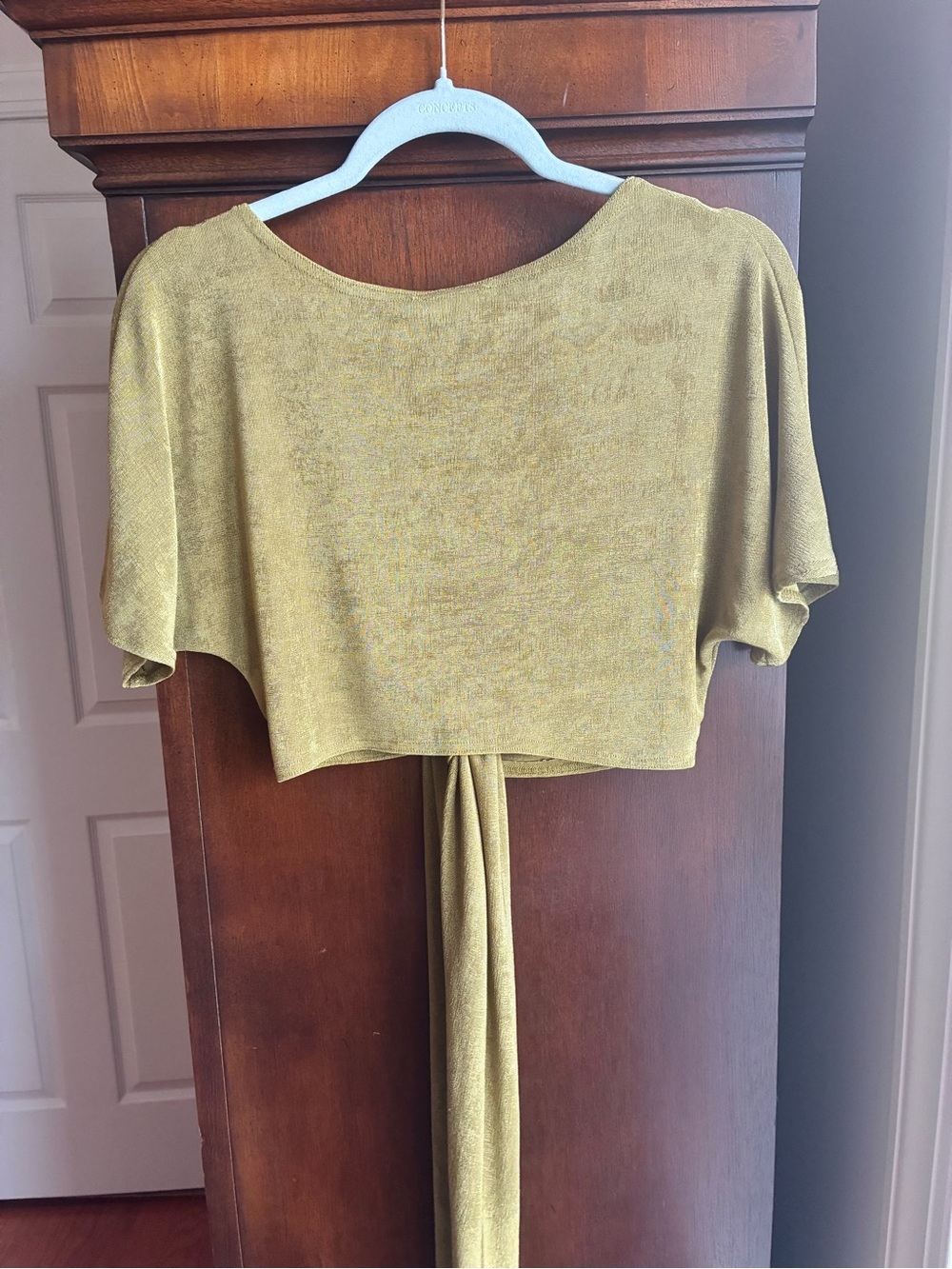 12th Tribe Olive Green Front Tie Crop Top | Soft Stretch Knit | Medium - Picture 7 of 7